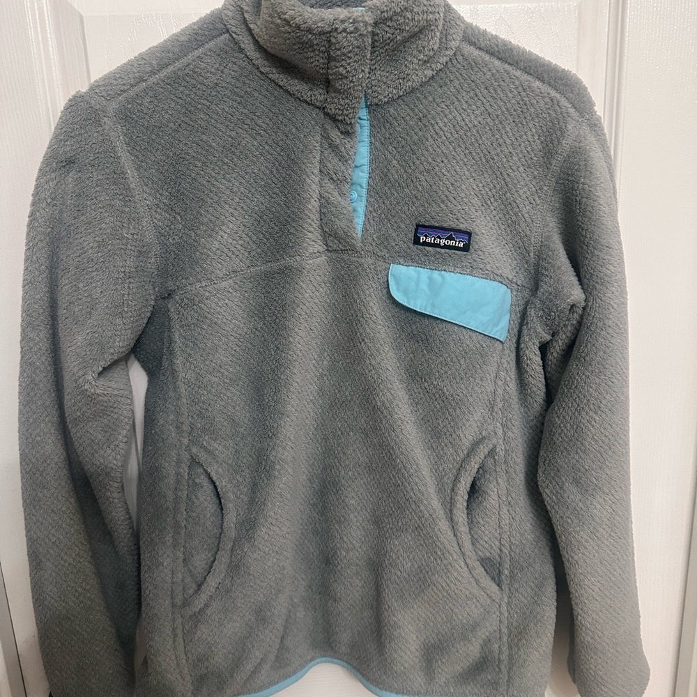 Patagonia Kids Gray and Blue Fleece Jacket